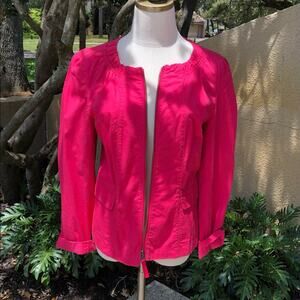 Loft Ann Taylor Collarless Pink Cotton Jacket, Size Small